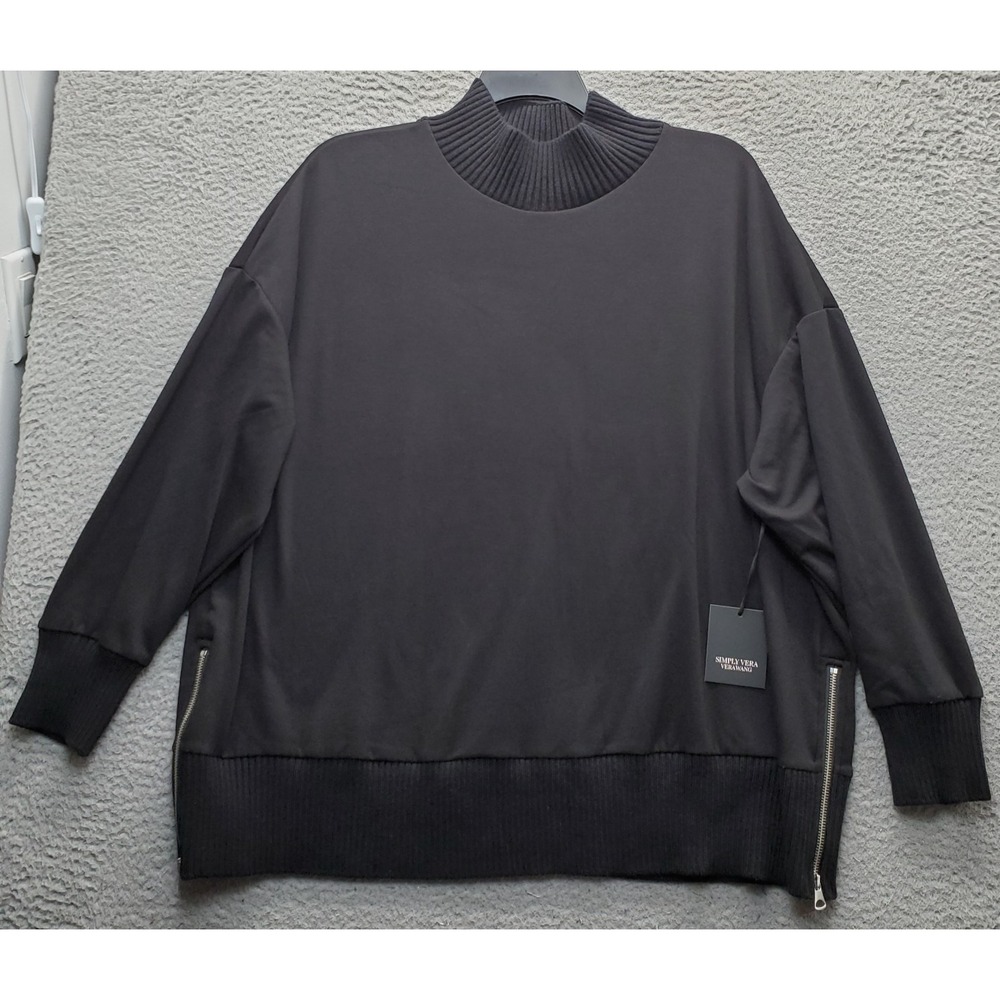 Simply Vera Vera Wang Sweatshirt Womens XXL Black Ribbed Mock Neck Side Zipper